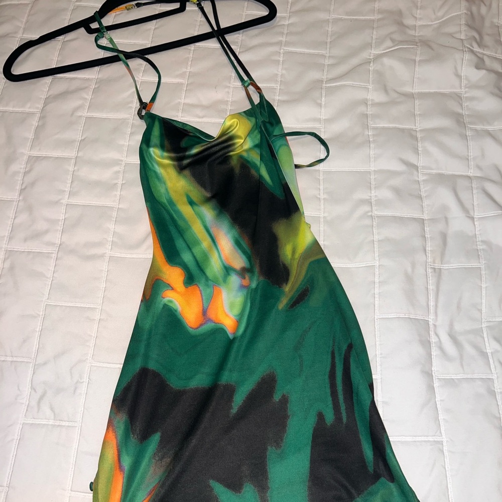 Beautiful satin mini green dress.